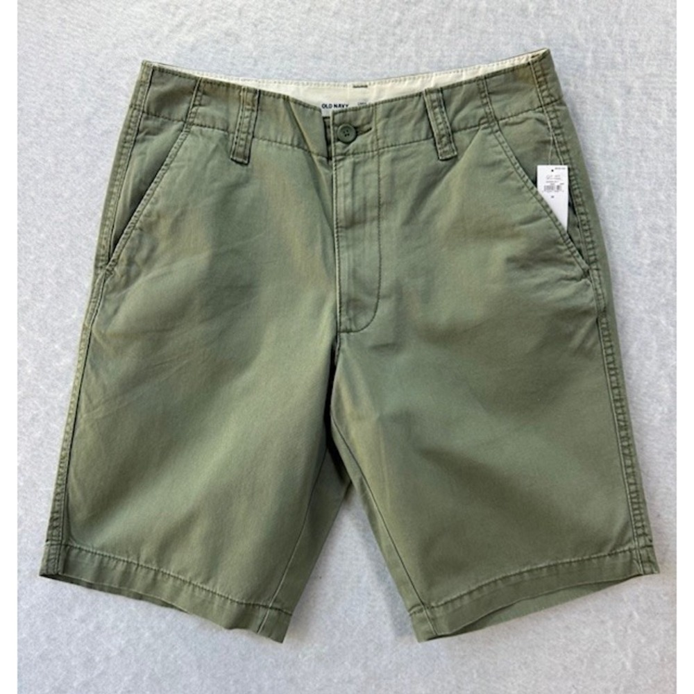 Old Navy Chino Shorts Mens 30 Olive Green Slim Flat Front 10" Inseam Preppy NWT